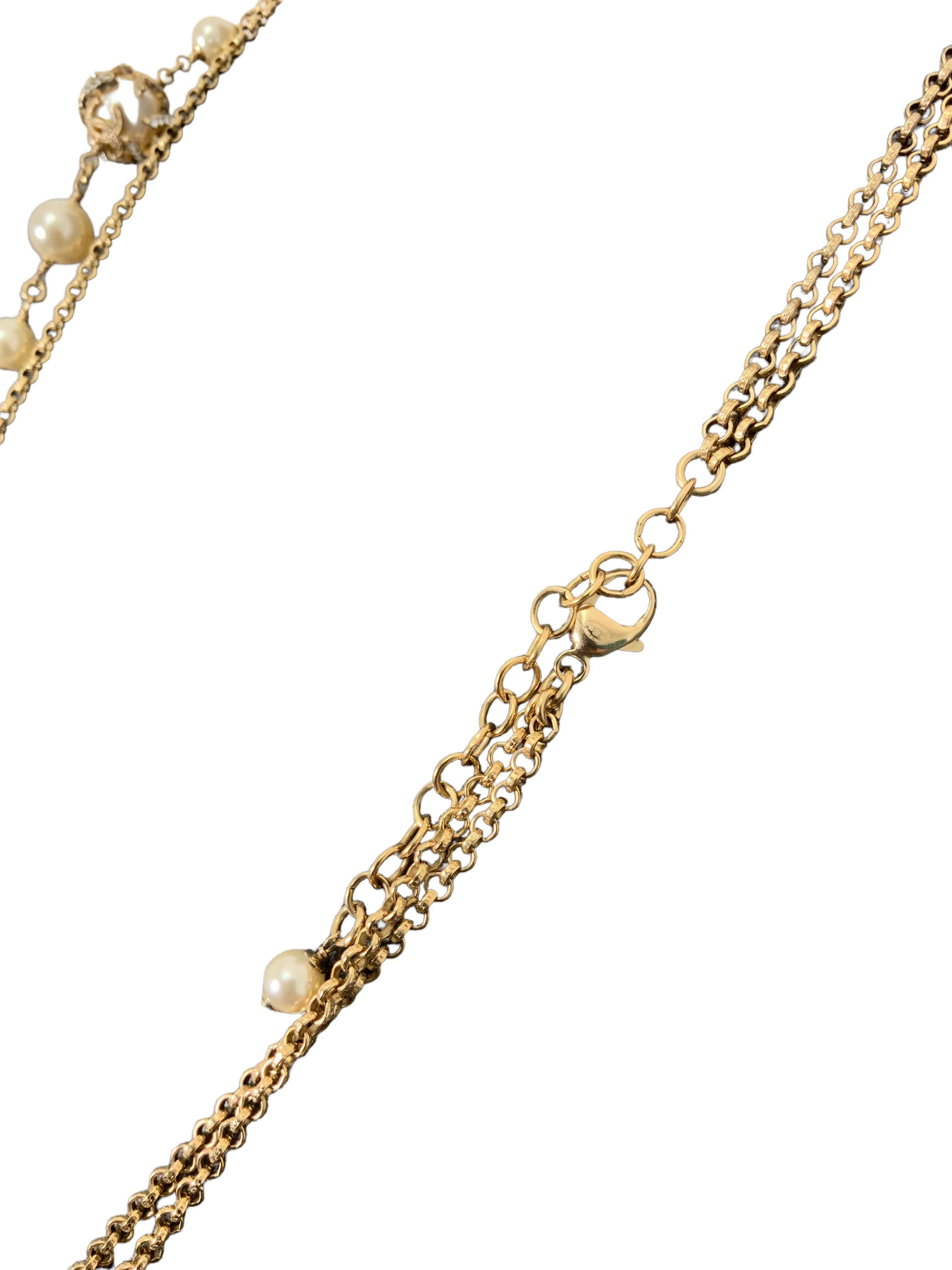 Chanel CC Logo Classic Faux Pearl Chain Link Double Wrap Necklace