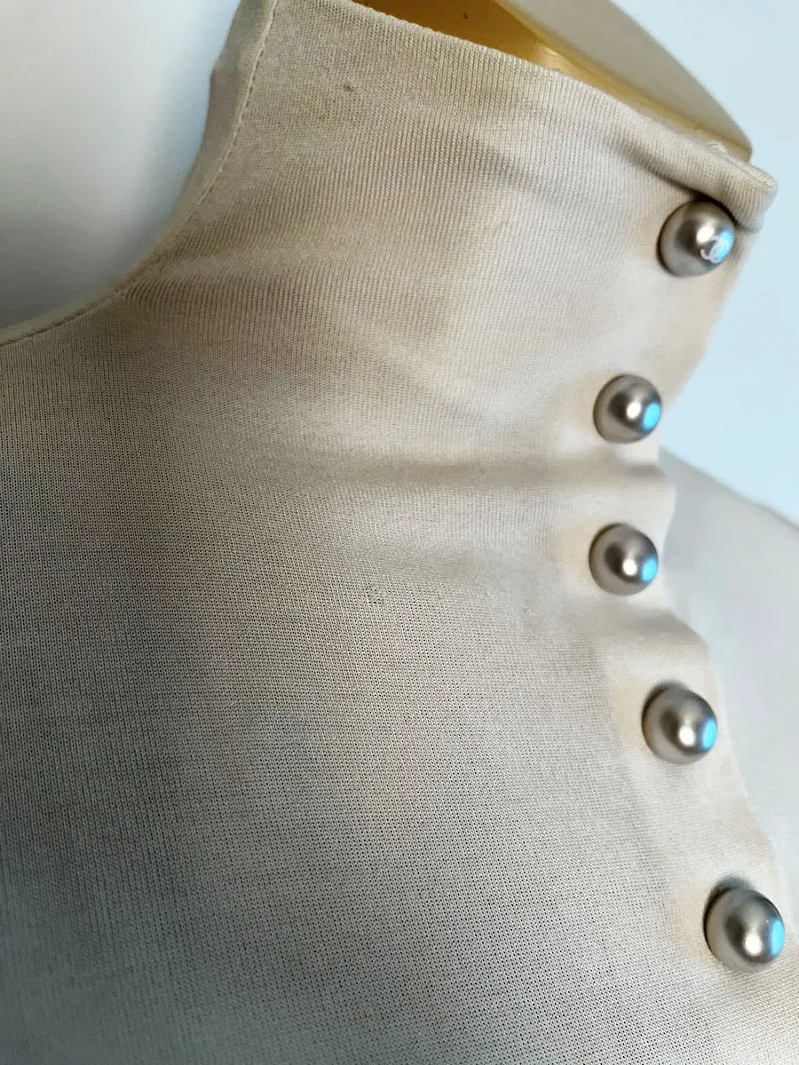 Chanel Satin Silk Pearl CC logo buttons Ivory Blouse FR 38