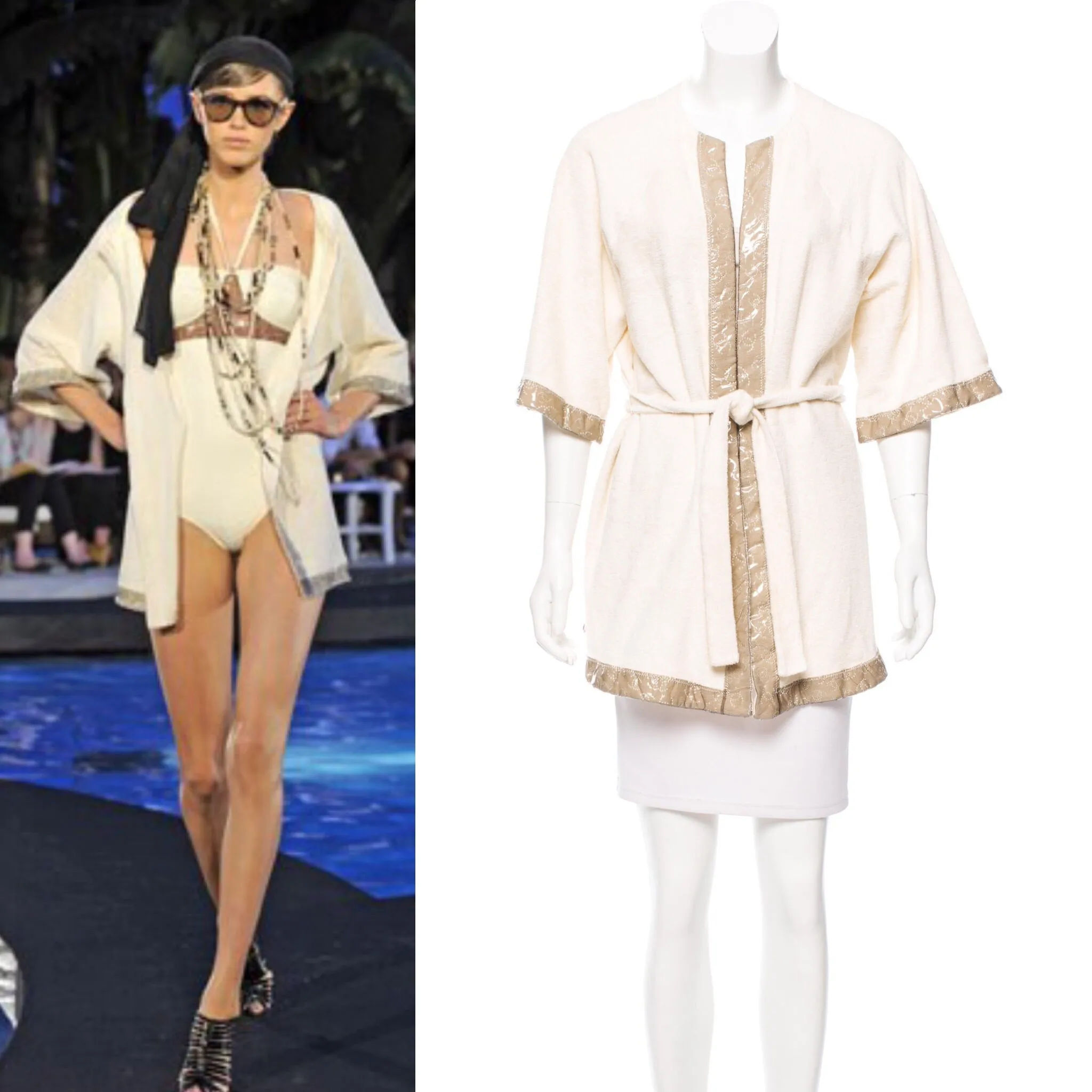 Chanel Swim Robe Ivory Metallic terrycloth Cotton Gold CC Logos 09C Cruise Resort FR 36 US 4/6/8