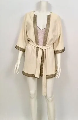 Chanel Swim Robe Ivory Metallic terrycloth Cotton Gold CC Logos 09C Cruise Resort FR 36 US 4/6/8