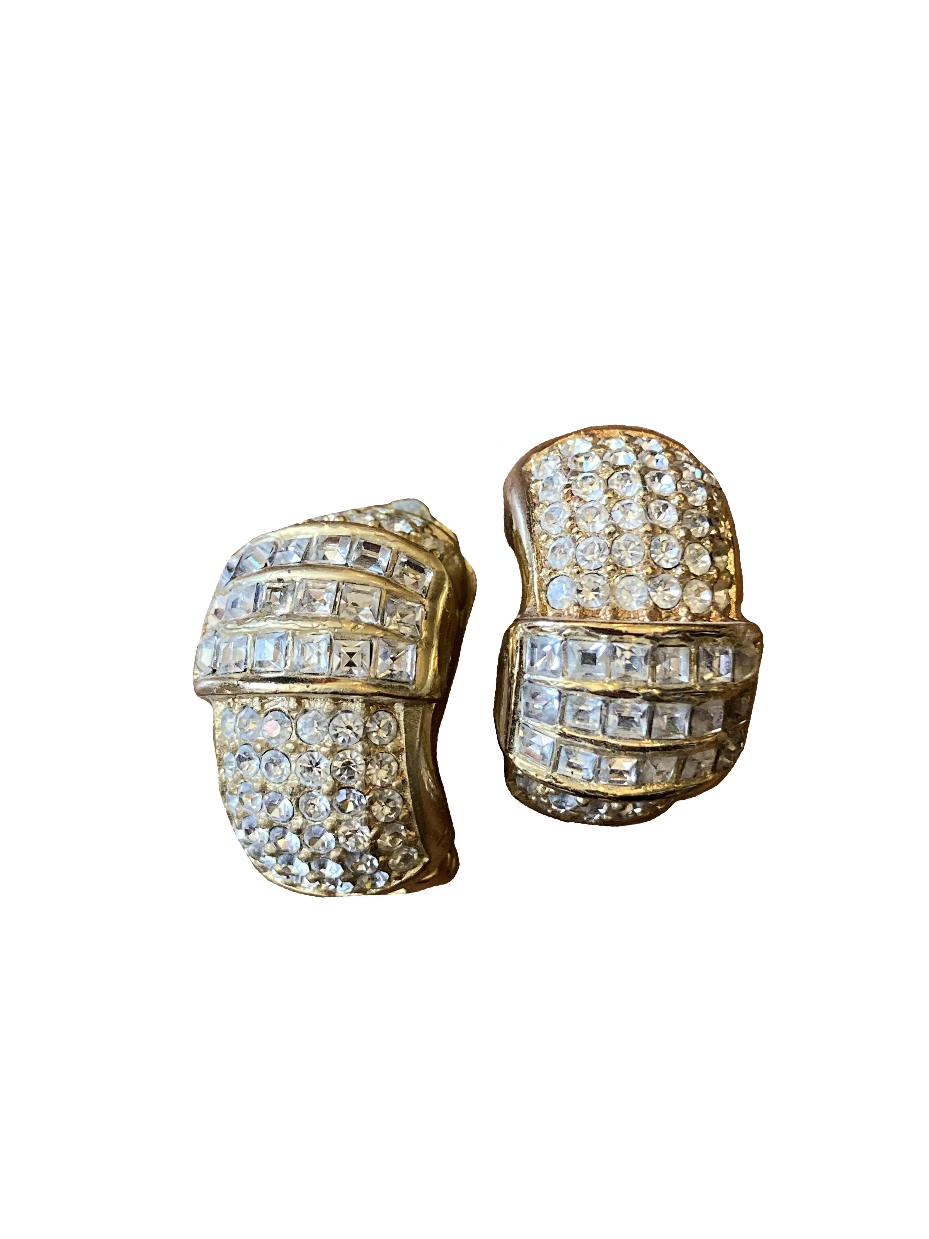 Christian Dior Gold Tone Crystal Clip-on Earrings