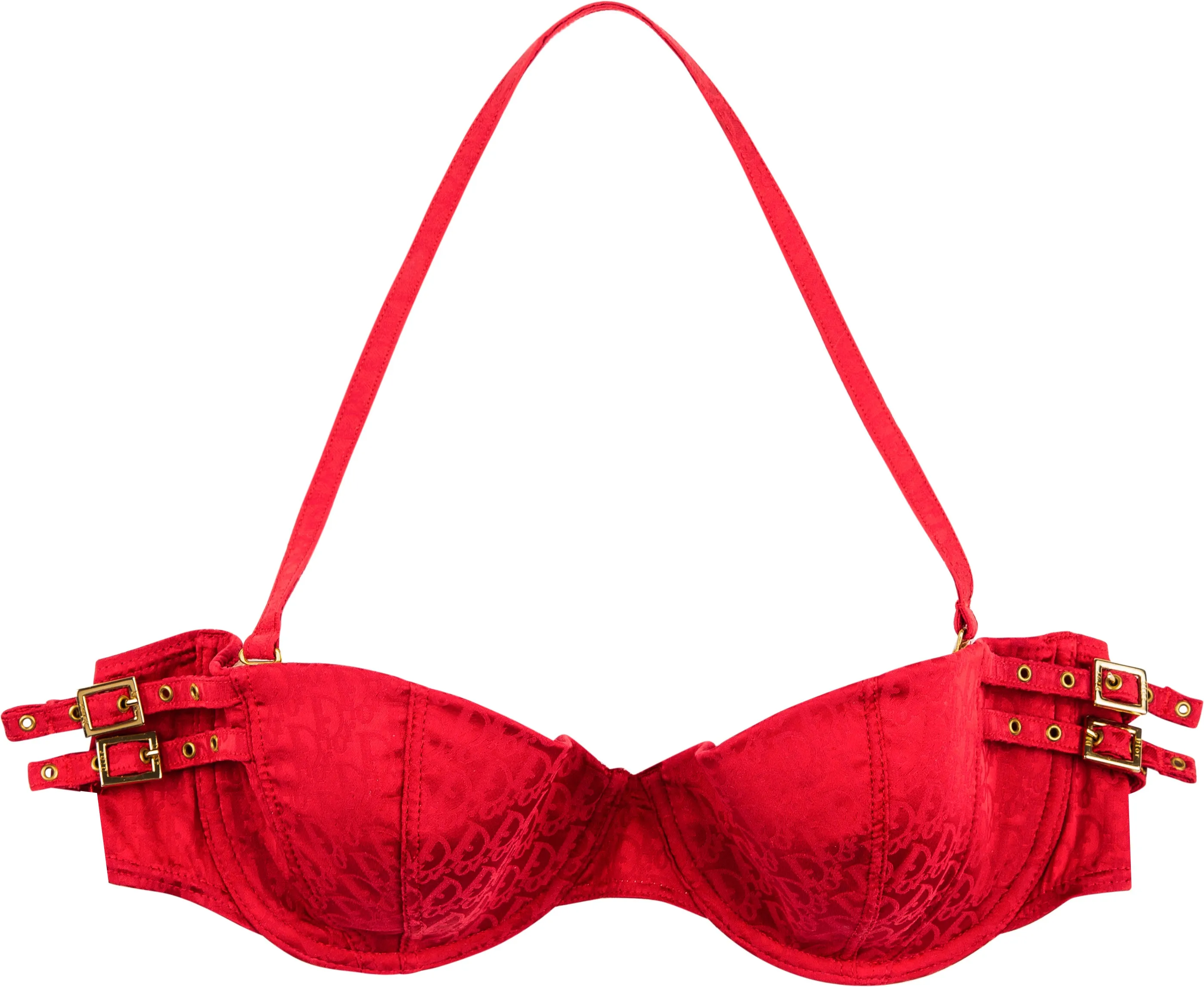 Christian Dior Red Diorissimo Buckle Bustier Bra Top