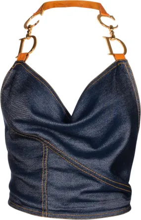 Christian Dior Spring 2000 Collection Denim Halter Saddle Top