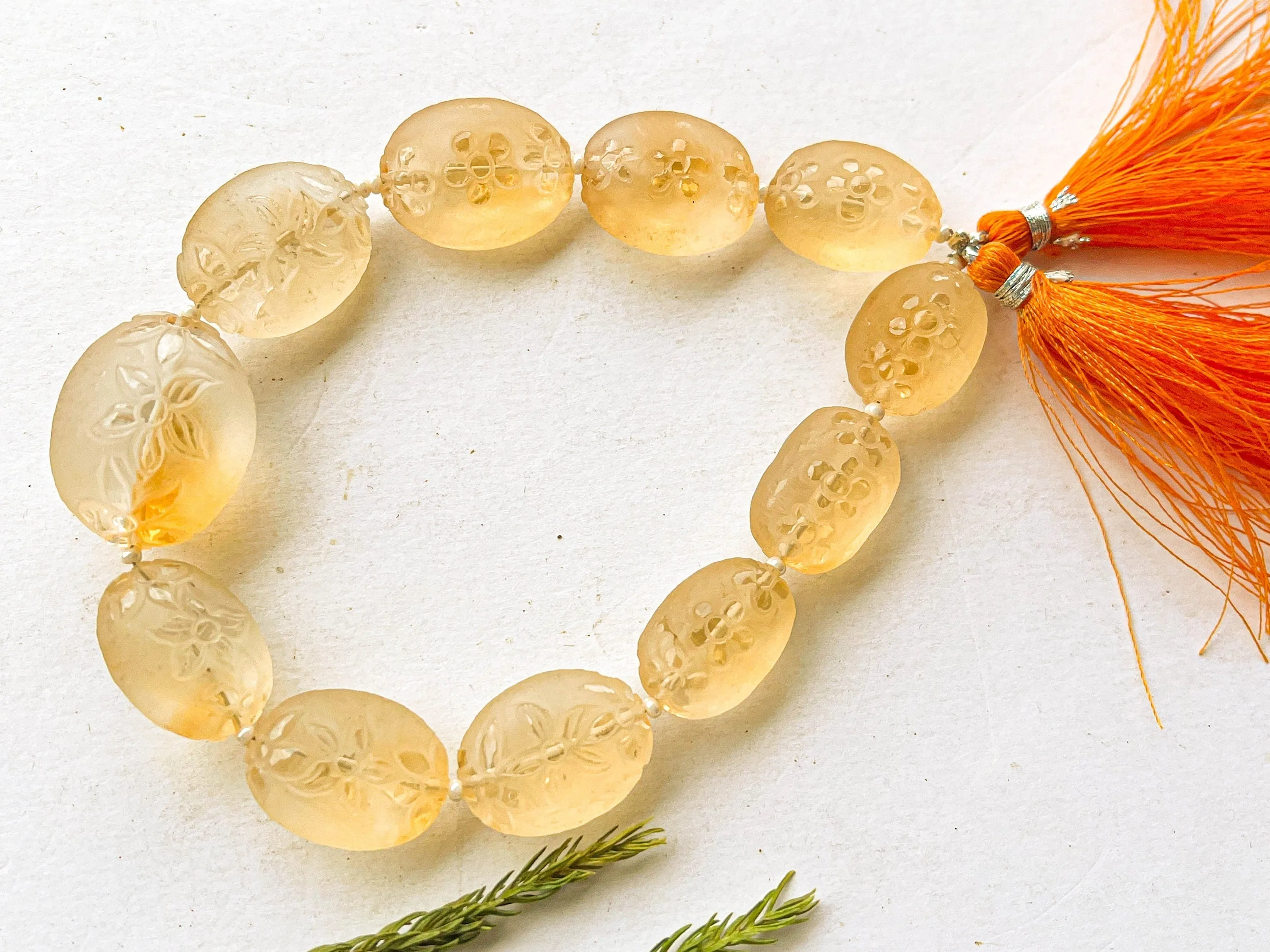 Citrine Flower Carved Frosted Beads