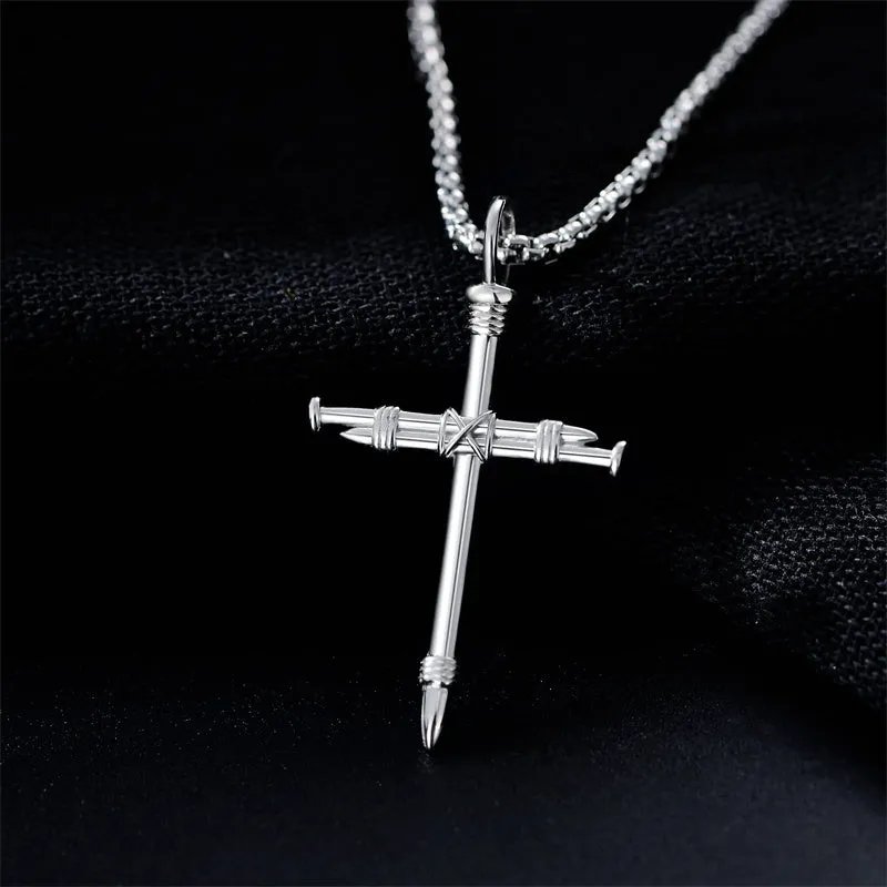 Sterling Silver Cross Necklace for Men with Stainless Steel Chain - Jewelry Gift for Boys and Men