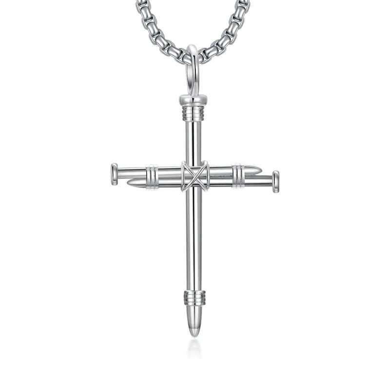 Sterling Silver Cross Necklace for Men with Stainless Steel Chain - Jewelry Gift for Boys and Men