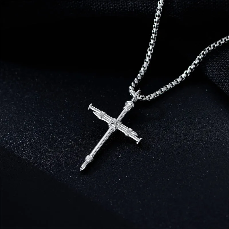 Sterling Silver Cross Necklace for Men with Stainless Steel Chain - Jewelry Gift for Boys and Men