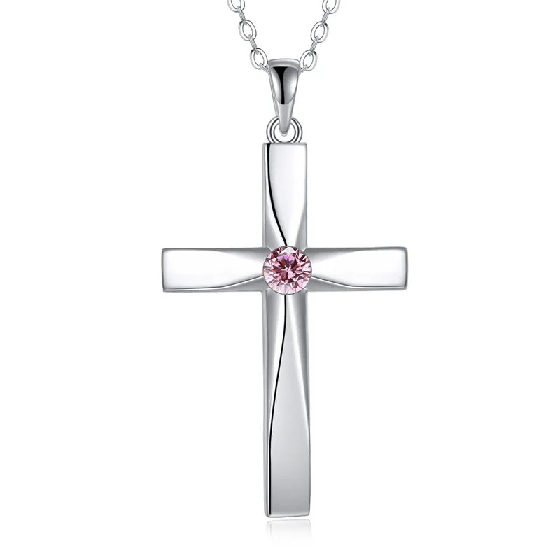 Cross Pendant Necklace 925 Sterling Silver Cross Birthstone Necklace Religious Cross Gifts for Women Mother‘s Day Gifts