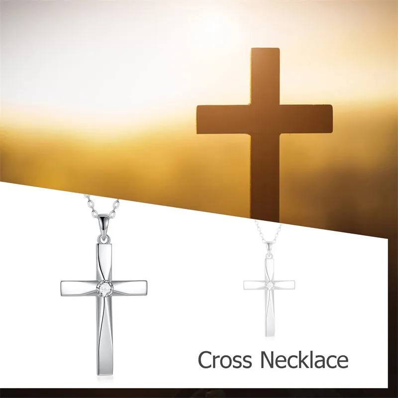 Cross Pendant Necklace 925 Sterling Silver Cross Birthstone Necklace Religious Cross Gifts for Women Mother‘s Day Gifts