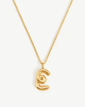 Curly Molten Initial Pendant Necklace - Initial E | 18ct Gold Plated Vermeil