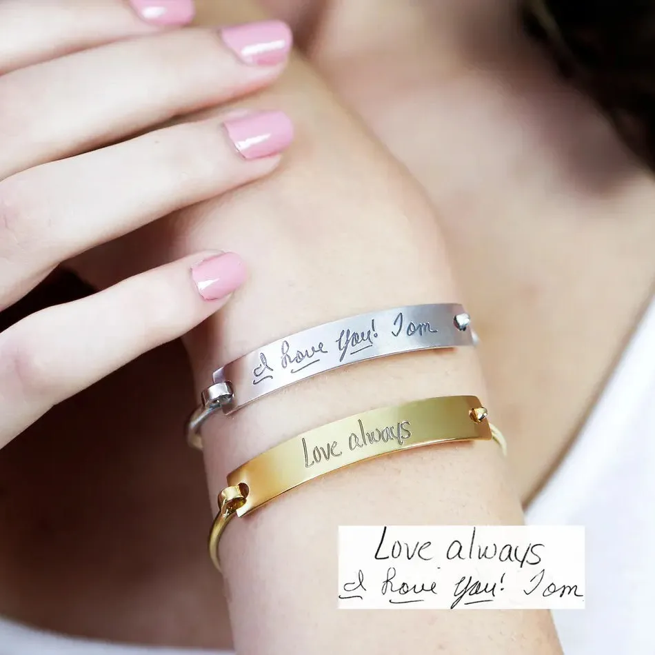 Custom Actual Handwriting Jewelry Handwriting Bangle Engrave Signature Bracelet Sentimental Gift Mother Gift