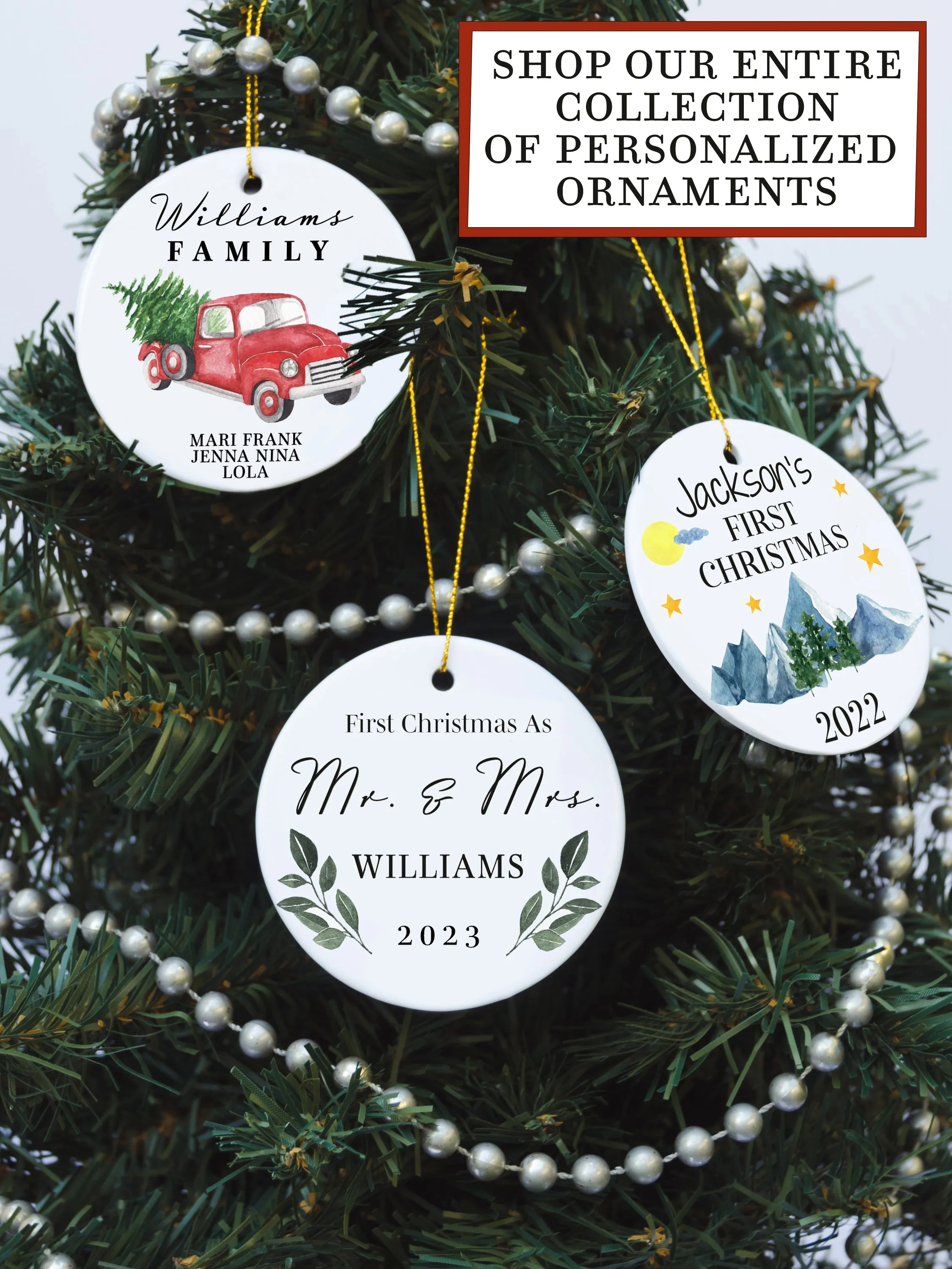 Custom Mr. and Mrs. 1st Christmas Ornament Leaf