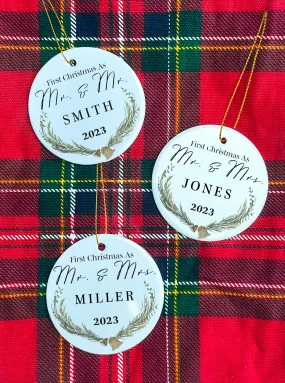 Custom Mr. and Mrs. 1st Christmas Ornament Leaf