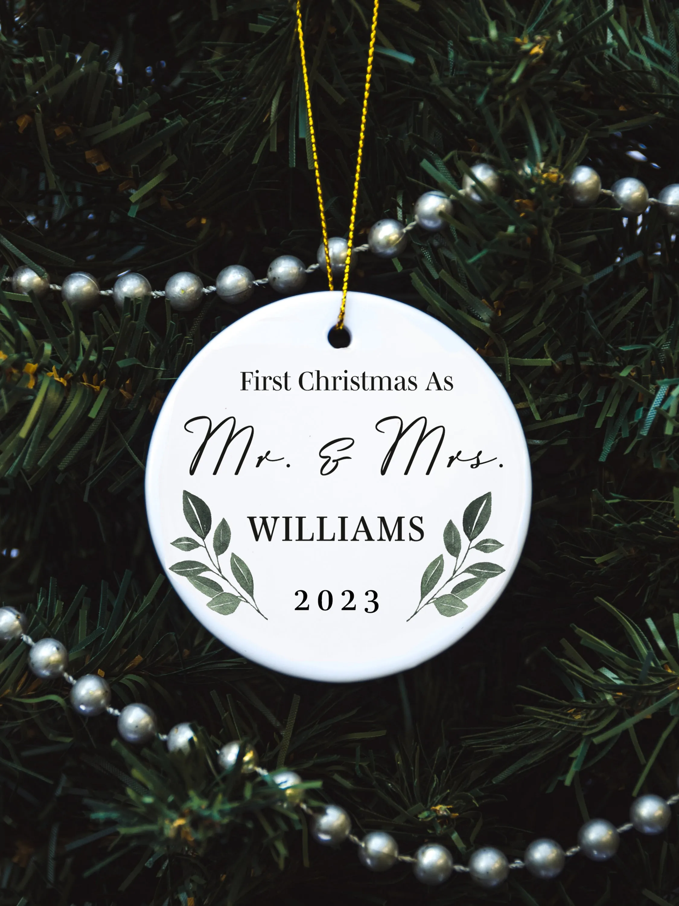 Custom Mr. and Mrs. 1st Christmas Ornament Leaf