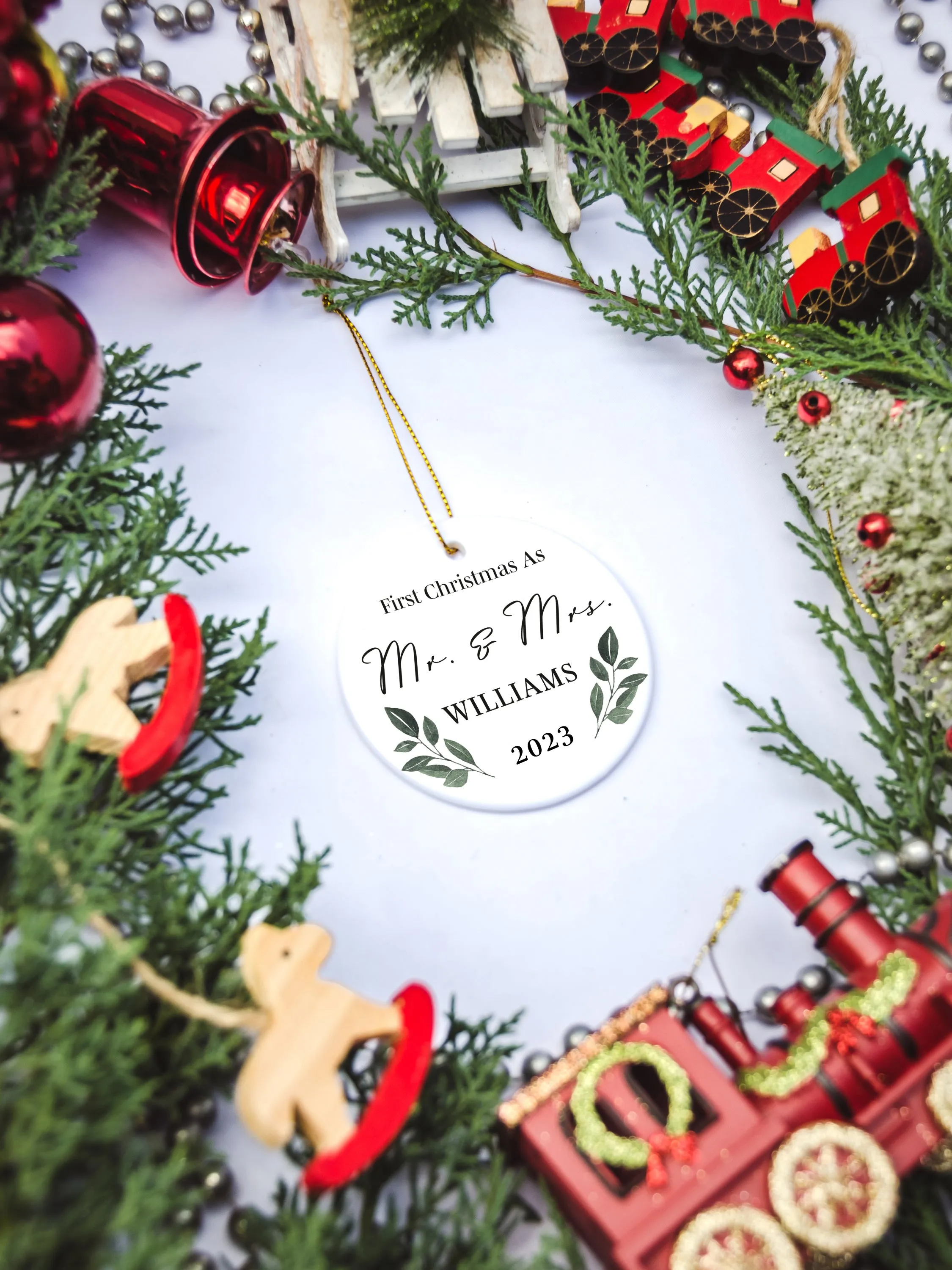 Custom Mr. and Mrs. 1st Christmas Ornament Leaf