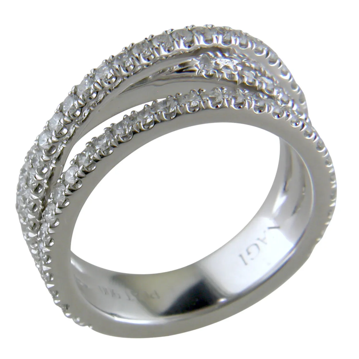 Diamond Crossover Band Ring Three Offset Rows in Platinum 1 Carat