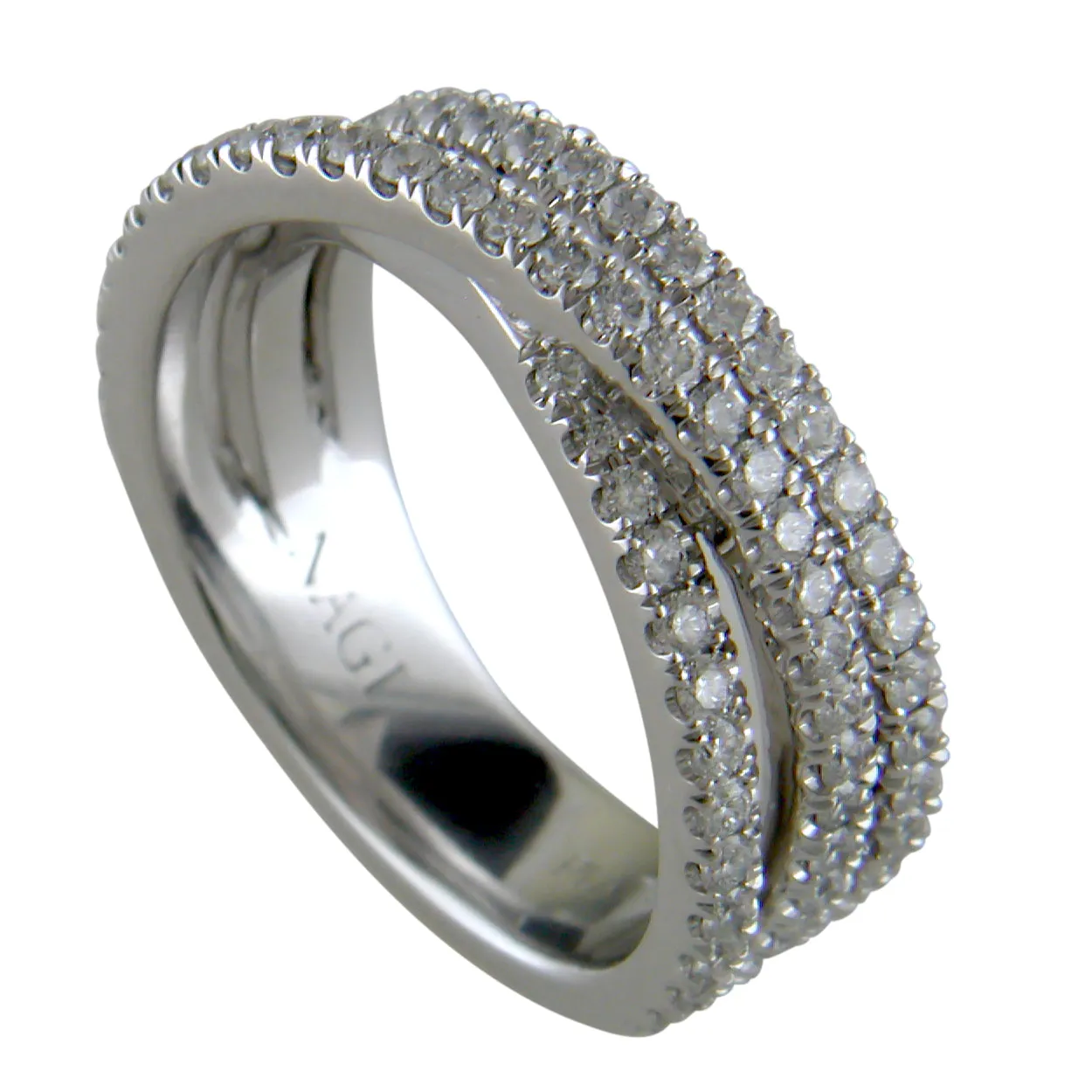 Diamond Crossover Band Ring Three Offset Rows in Platinum 1 Carat