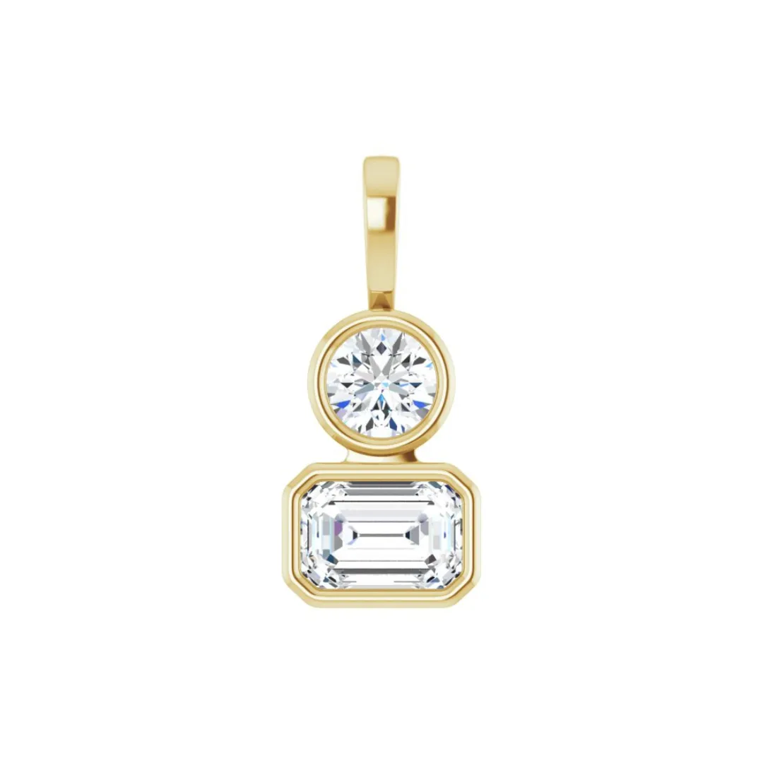 DIAMOND EMERALD & ROUND CUT BEZEL PENDANT