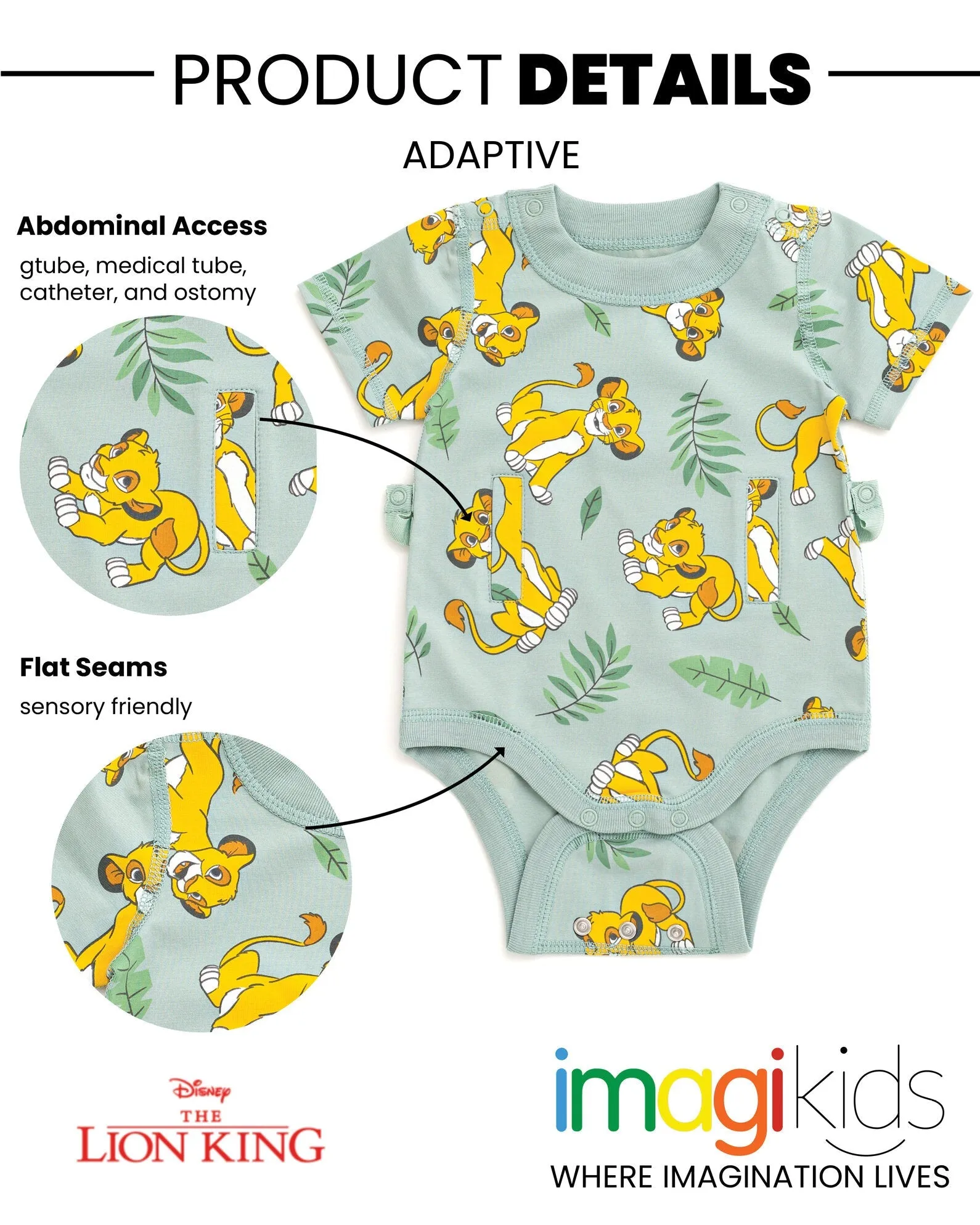 Disney Lion King Simba G-Tube Adaptive Bodysuit