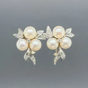 Estate 14K W Gold Akoya Pearl & 0.28ctw G/SI1-2 Diamond Earrings