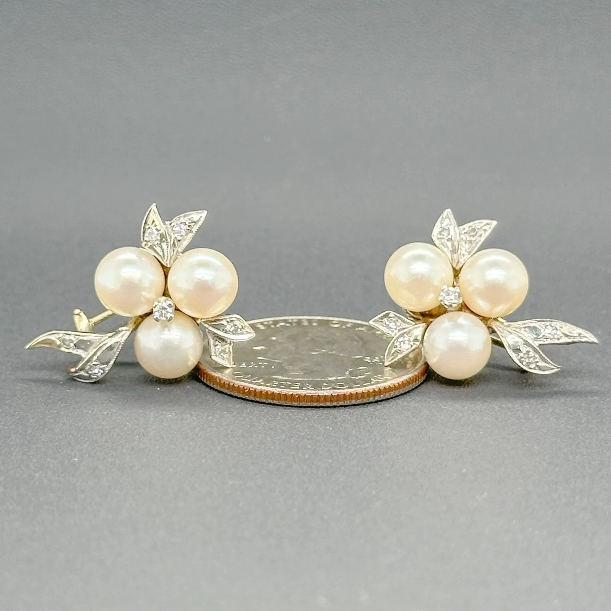 Estate 14K W Gold Akoya Pearl & 0.28ctw G/SI1-2 Diamond Earrings