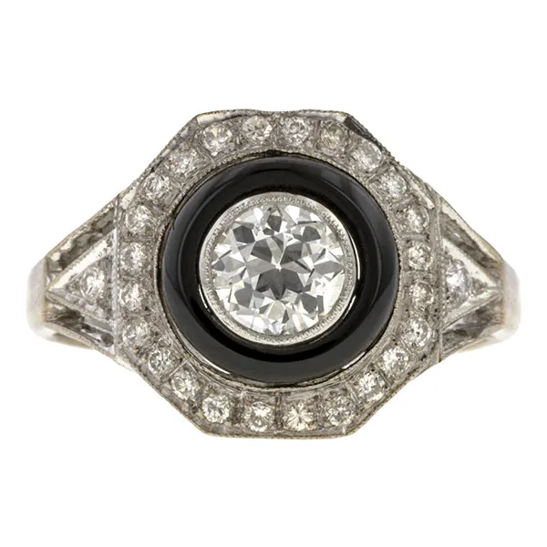 Estate Diamond & Onyx Engagement Ring, 0.51ct.