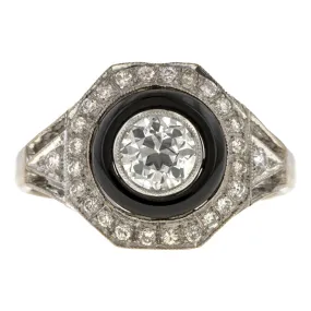 Estate Diamond & Onyx Engagement Ring, 0.51ct.