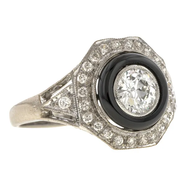 Estate Diamond & Onyx Engagement Ring, 0.51ct.