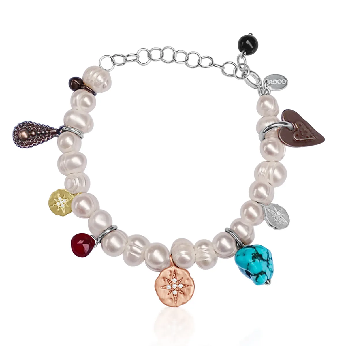 Find Your True North Pearl Bracelet with Silver, Gold, Brass and Rose Gold Charms - Petite Version