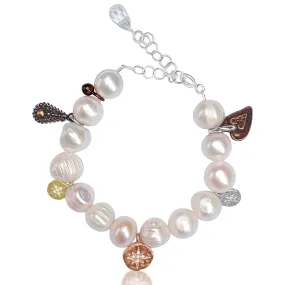 Find Your True North Pearl Bracelet with Silver, Gold, Brass and Rose Gold Charms