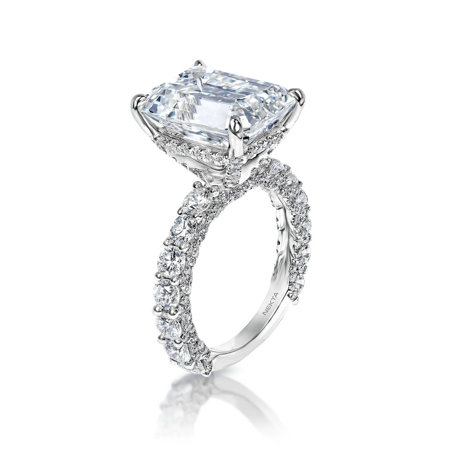 Francesca 10 Carats G IF Emerald Cut Diamond Engagement Ring in 18k White Gold. GIA Certified By Mike Nekta