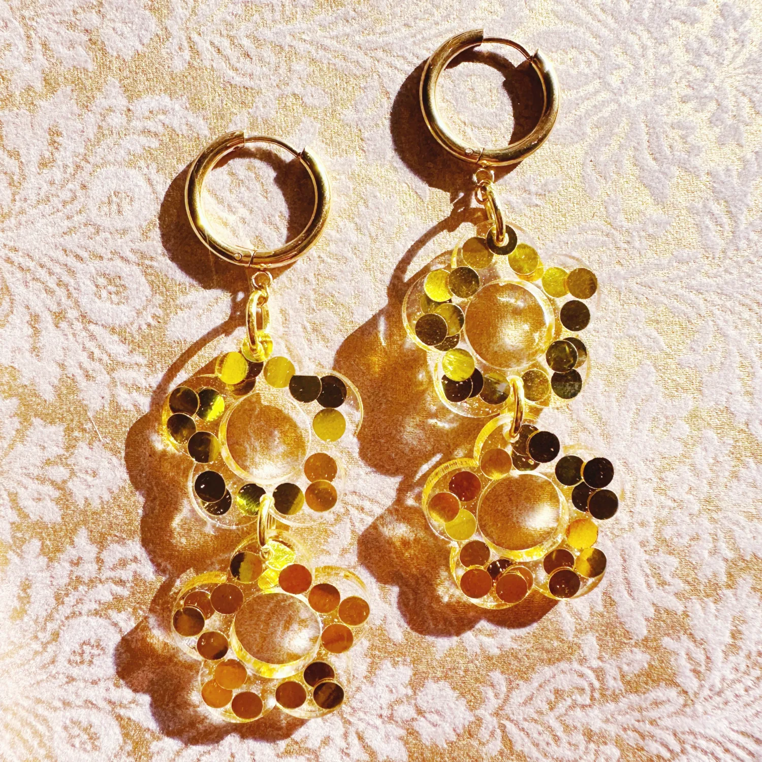 Gold Confetti Twin Flower Earrings