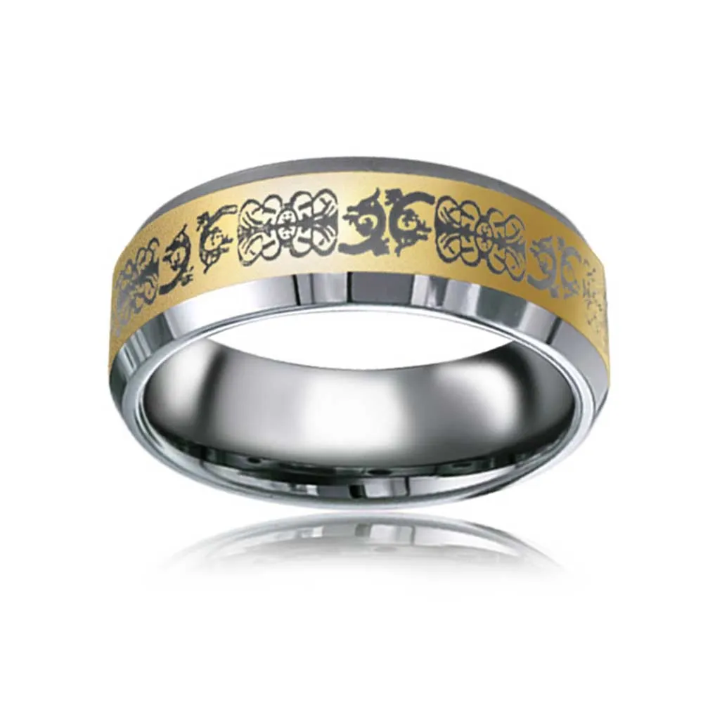 Golden Celtic Knot Dragon Inlay Wedding Band Titanium Ring For Men 8MM