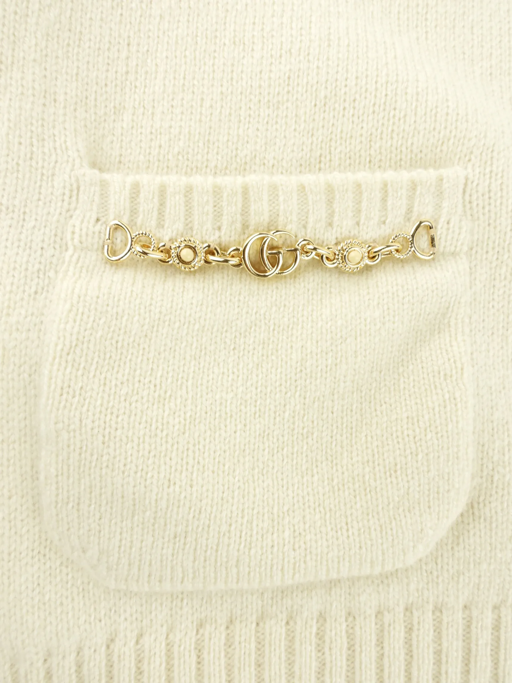 Gucci Cream Cashmere GG Chain Detail Knit Cardigan - XS