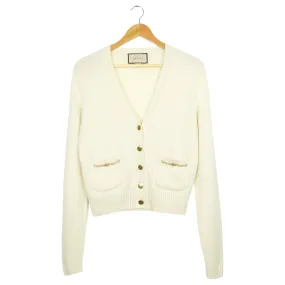 Gucci Cream Cashmere GG Chain Detail Knit Cardigan - XS