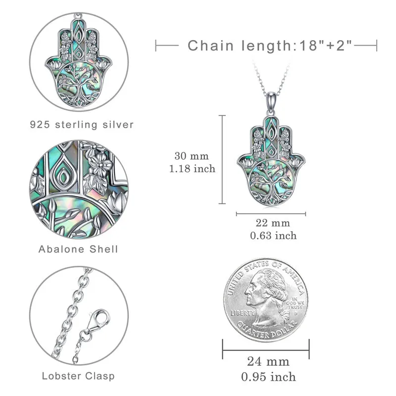 Hamsa Hand of Fatima Tree of Life Necklace for Women 925 Sterling Silver Pendant Necklace Jewelry Gifts