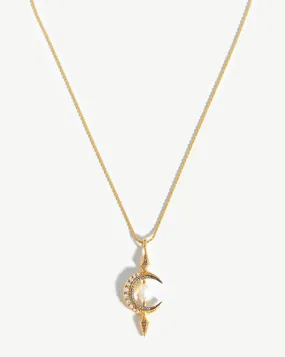 Harris Reed Crescent Moon Pearl Necklace | 18ct Gold Plated Vermeil/Pearl