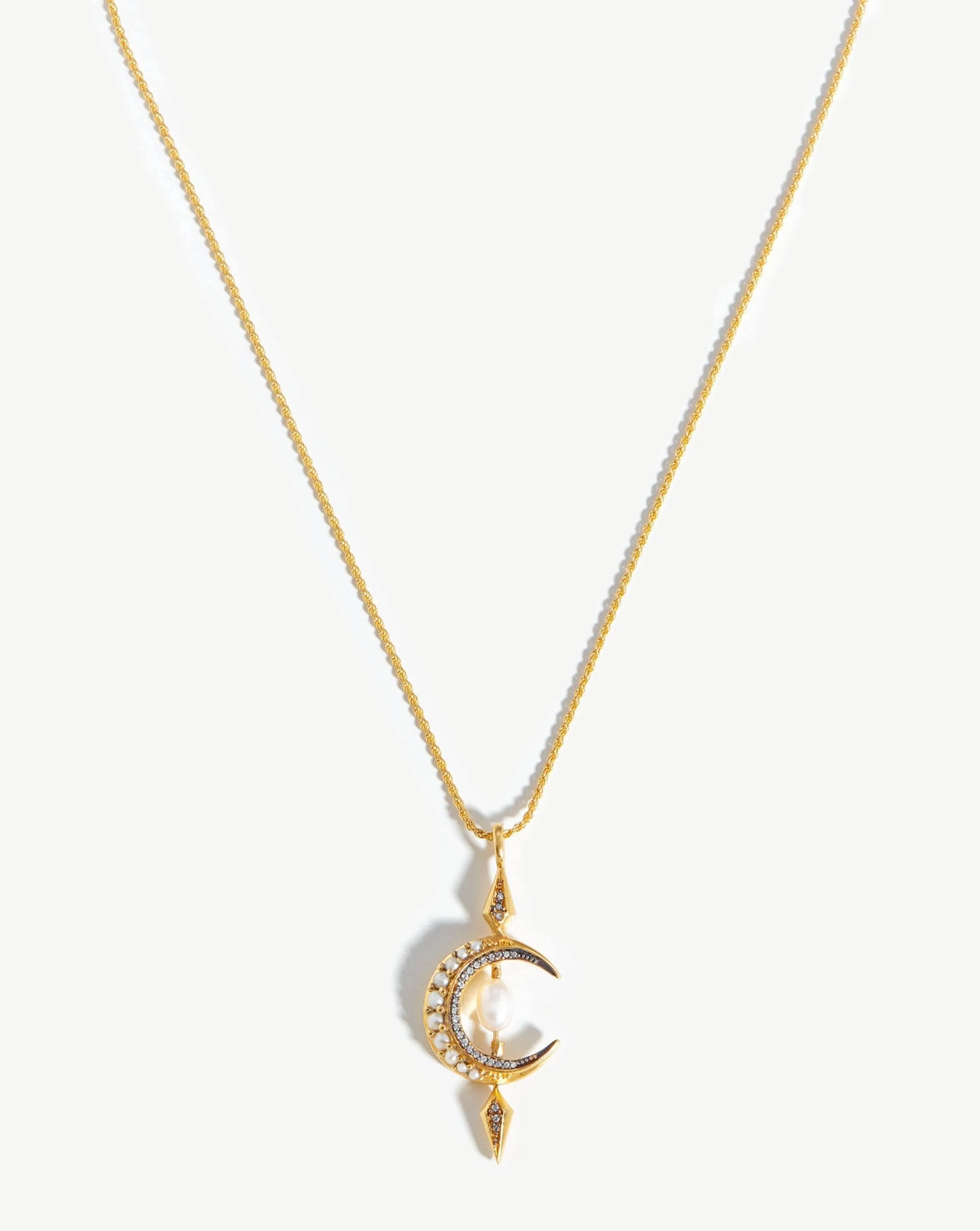 Harris Reed Crescent Moon Pearl Necklace | 18ct Gold Plated Vermeil/Pearl