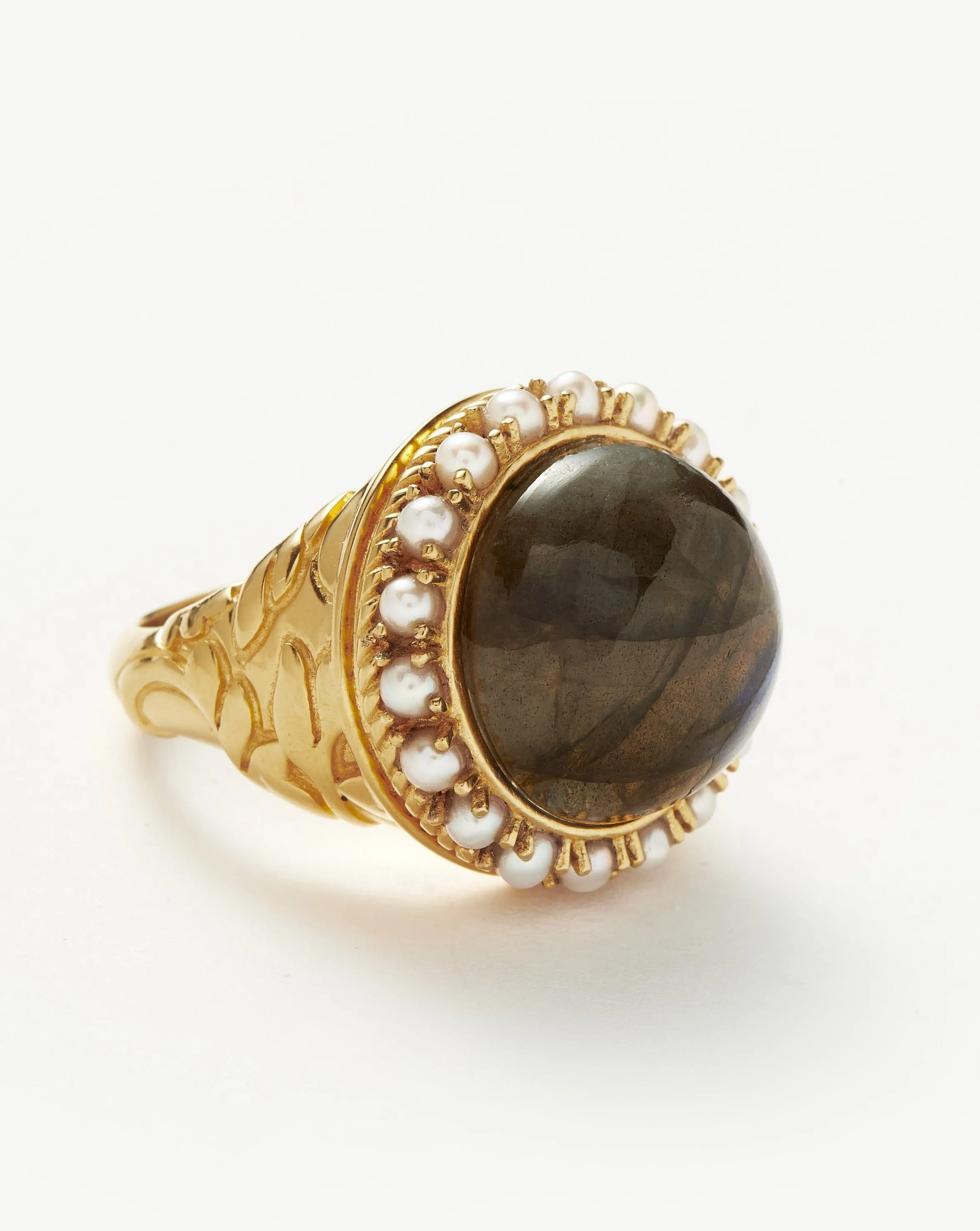 Harris Reed Labradorite Cocktail Ring | 18ct Gold Plated/Pearl & Labradorite Rings