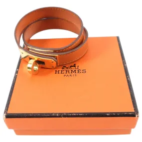 Hermes Vintage 2002 Orange Kelly Double Tour Bracelet GHW