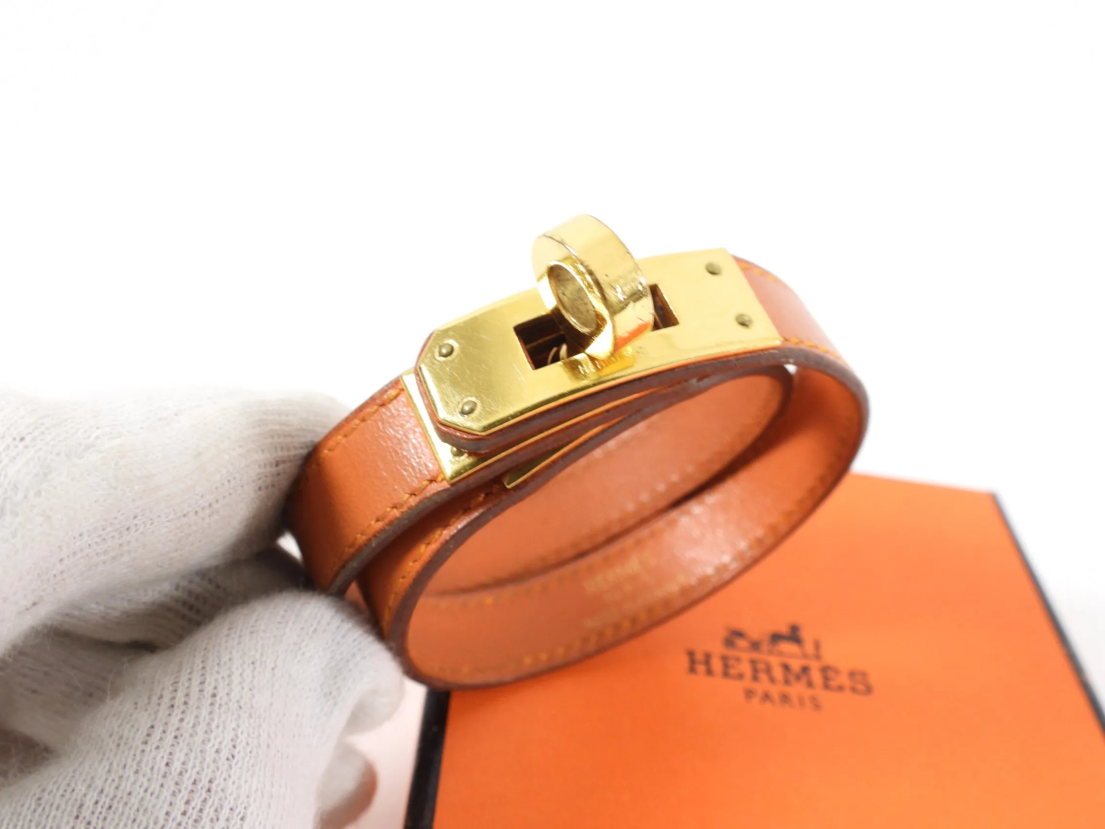 Hermes Vintage 2002 Orange Kelly Double Tour Bracelet GHW