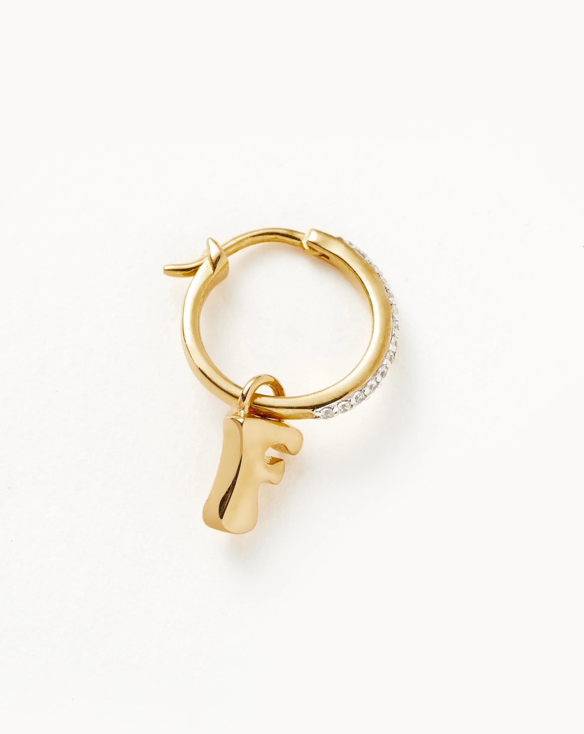 Initial Single Charm Hoop Earring - Initial F | 18ct Gold Plated Vermeil