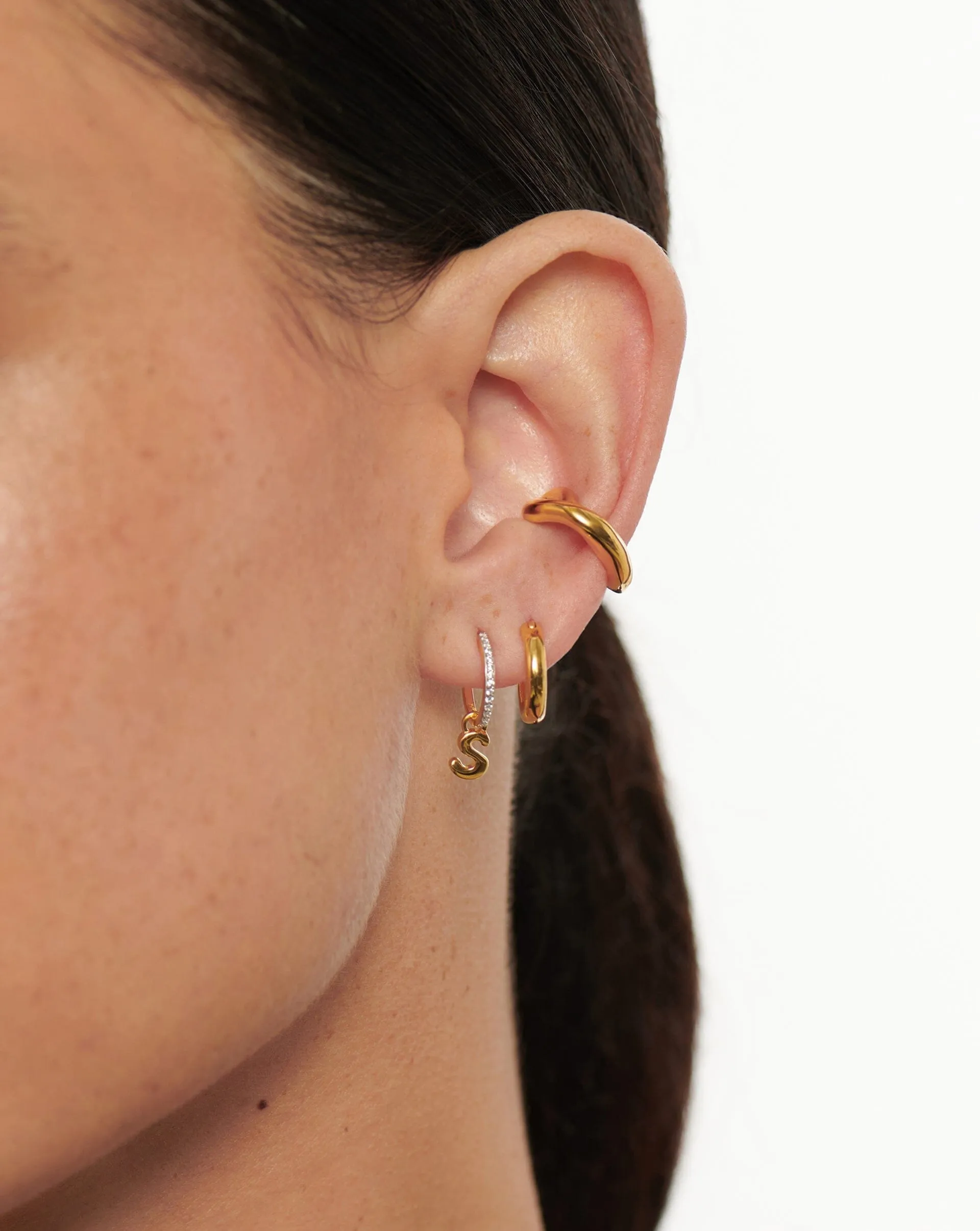 Initial Single Charm Hoop Earring - Initial S | 18ct Gold Plated Vermeil