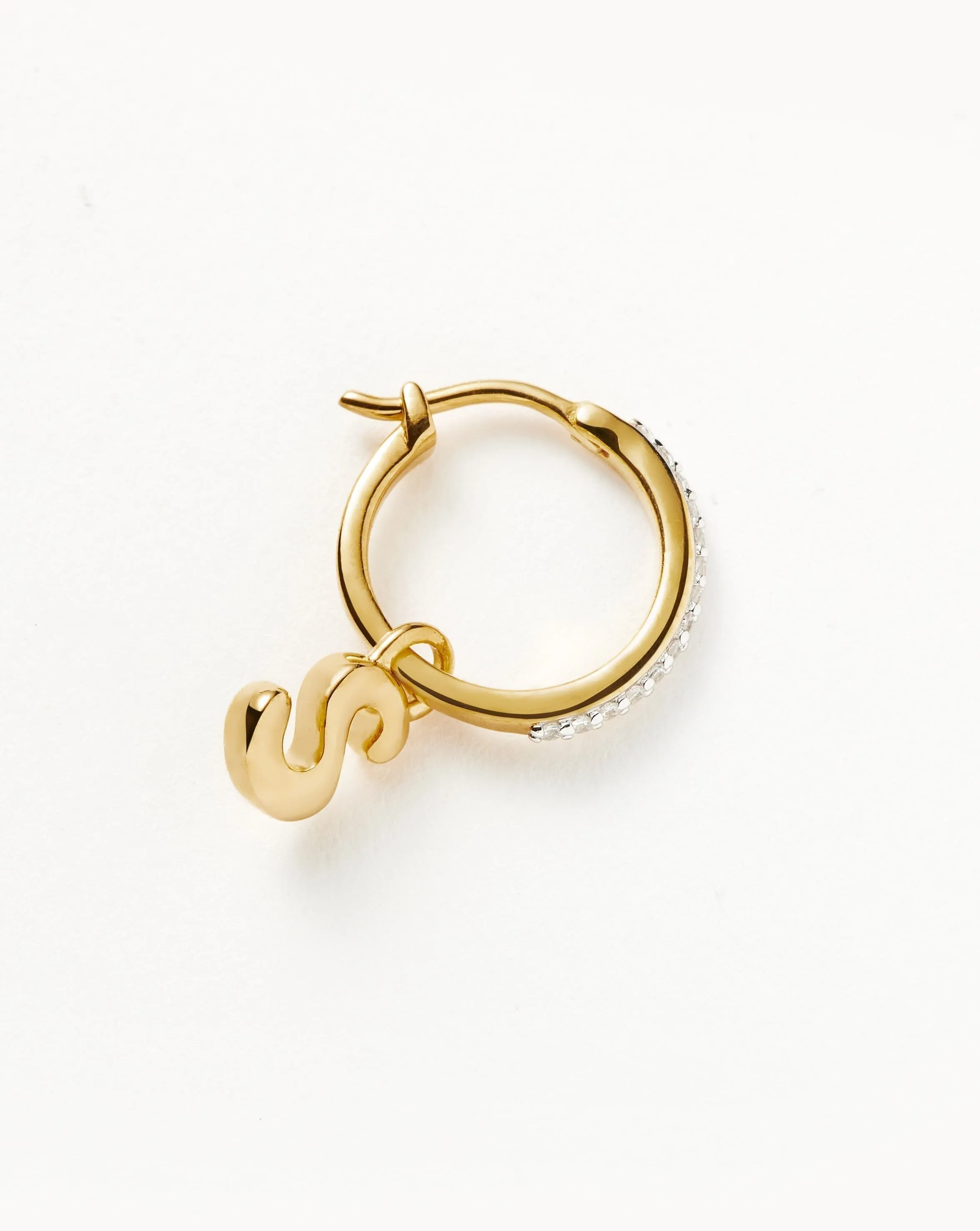 Initial Single Charm Hoop Earring - Initial S | 18ct Gold Plated Vermeil