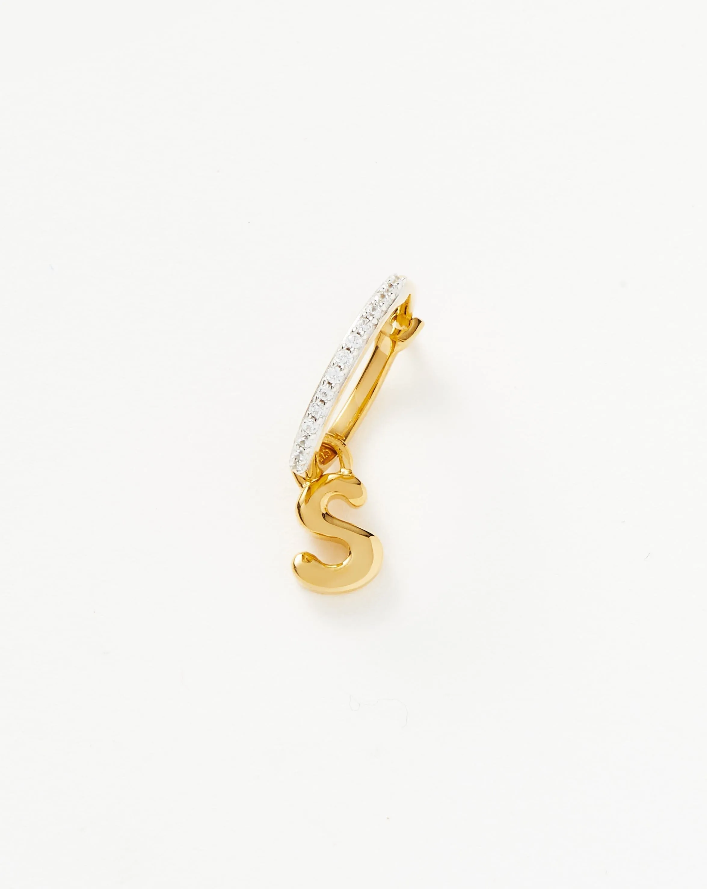 Initial Single Charm Hoop Earring - Initial S | 18ct Gold Plated Vermeil