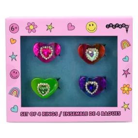 Iscream Jewel Heart Rings Set (4pc Set)