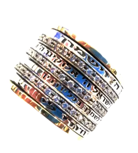 Israeli Spinner Rings Stackable Unisex Blessing Spinner Ring, Silver and Gold Rings