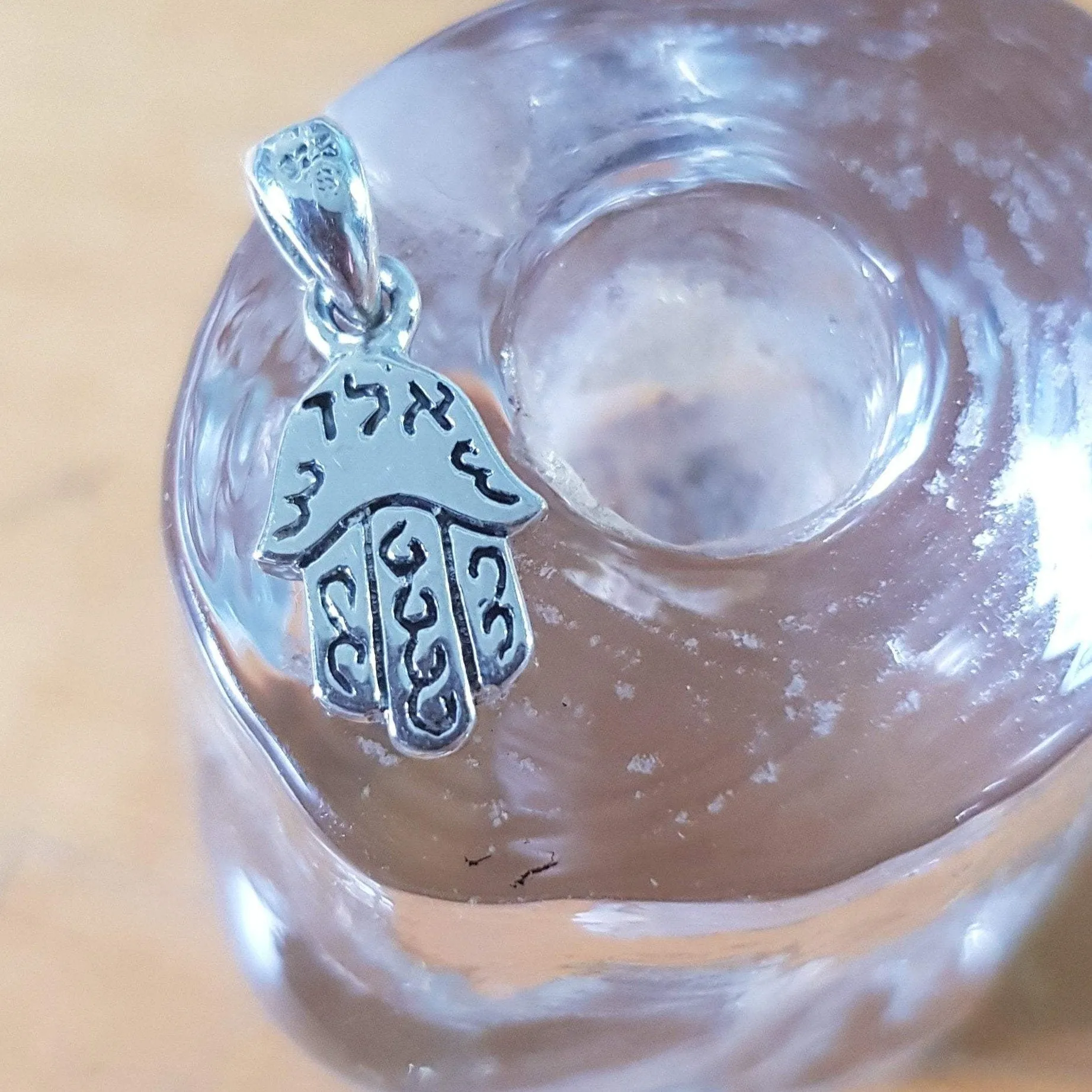 jewish necklace symbols silver hamsa blue opal 16 mm long