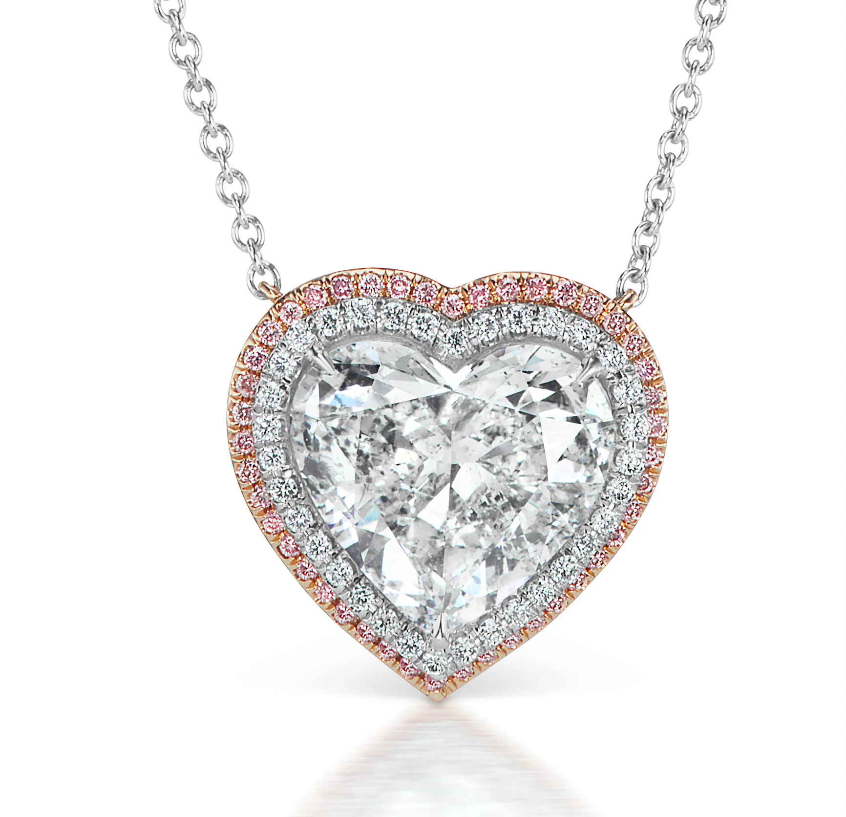 JUNO 4 CARAT HEART CUT G COLOR VS1DIAMOND PINK HALO PENDANT PLATINUM GIA CERTIFIED 3 CT BY MIKE NEKTA