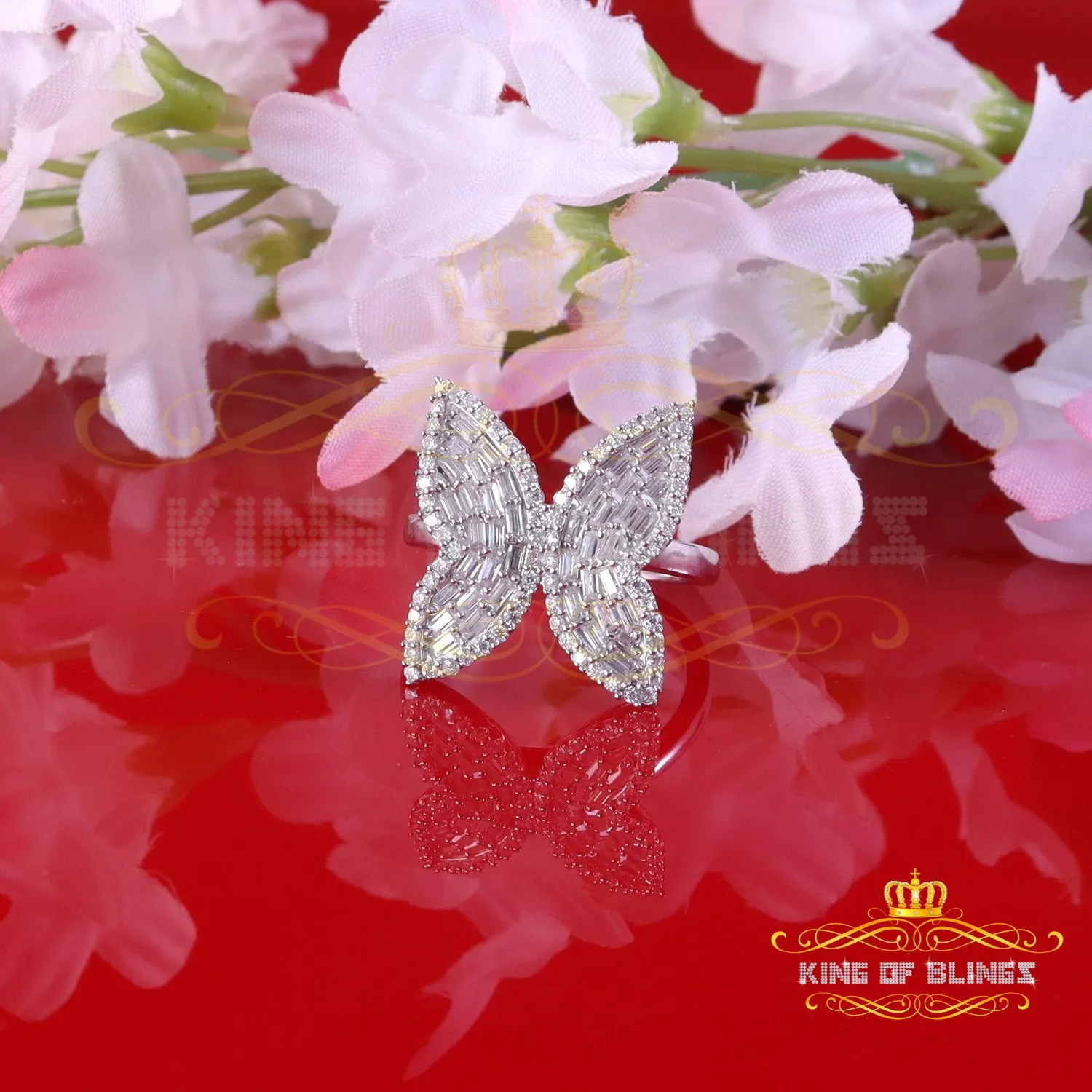 King of Bling's 7Men's/Womens 925 Silver White 1.50ct VVS 'D' Moissanite Butterfly Rings Size 7